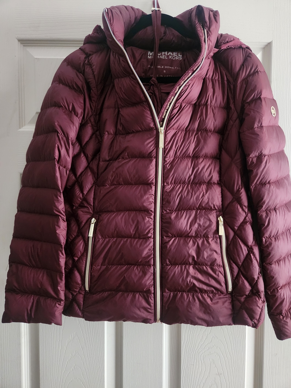 Michael Kors Quilted Hooded Puffer Jacket - Plum